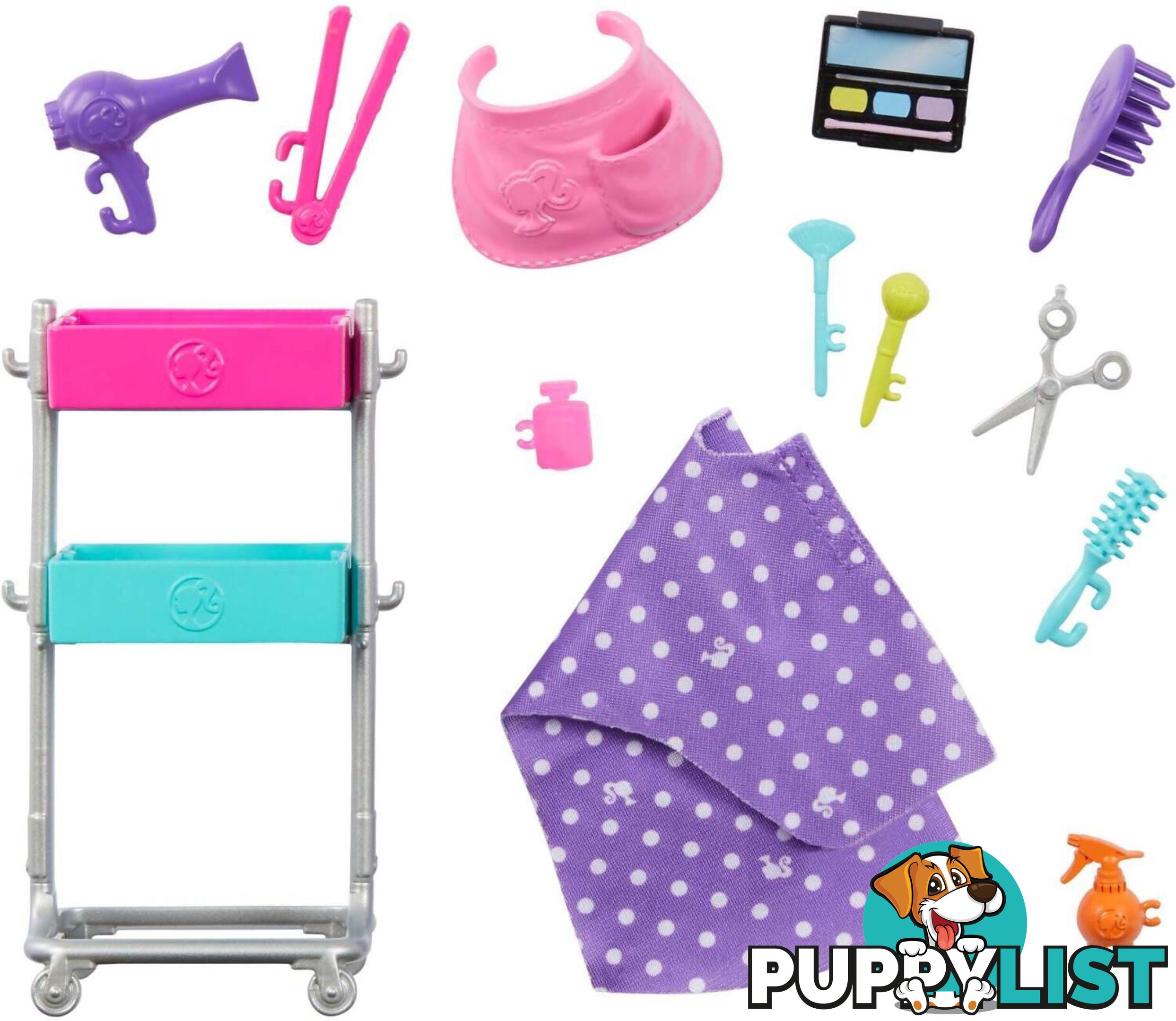 Barbie - â€œmalibuâ€ Stylist Doll & 14 Accessories Playset Hair & Makeup Theme With Puppy & Styling Cart - Mattel - Mahnk95 - 194735143429