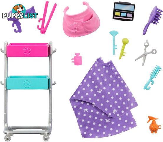 Barbie - â€œmalibuâ€ Stylist Doll & 14 Accessories Playset Hair & Makeup Theme With Puppy & Styling Cart - Mattel - Mahnk95 - 194735143429