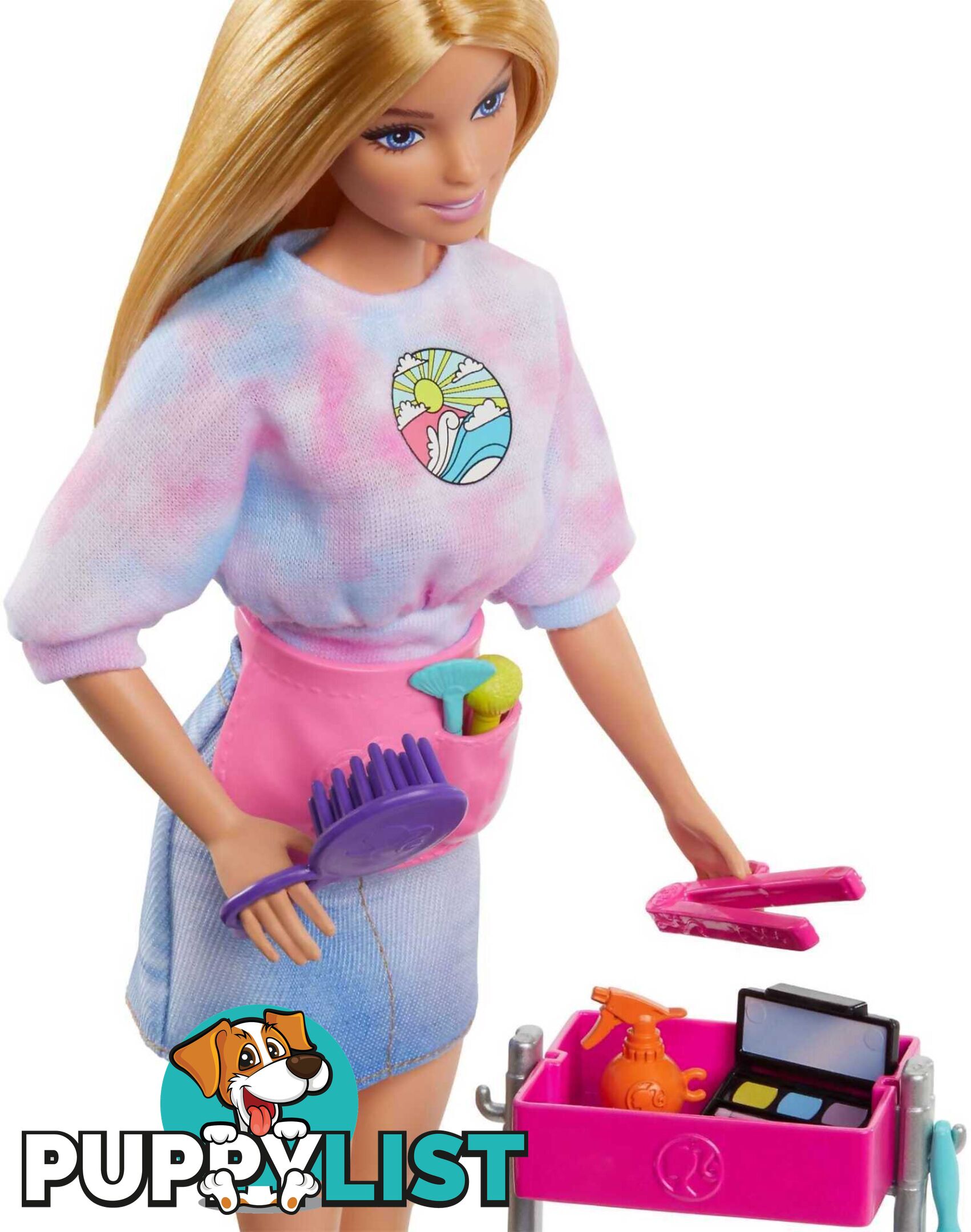 Barbie - â€œmalibuâ€ Stylist Doll & 14 Accessories Playset Hair & Makeup Theme With Puppy & Styling Cart - Mattel - Mahnk95 - 194735143429