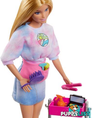 Barbie - â€œmalibuâ€ Stylist Doll & 14 Accessories Playset Hair & Makeup Theme With Puppy & Styling Cart - Mattel - Mahnk95 - 194735143429