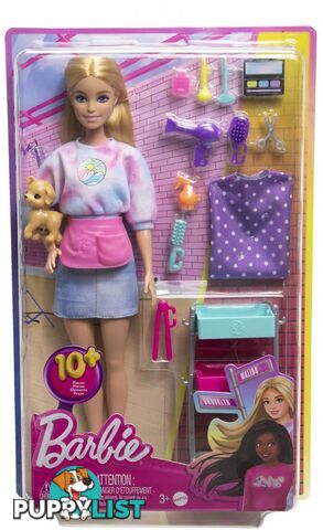 Barbie - â€œmalibuâ€ Stylist Doll & 14 Accessories Playset Hair & Makeup Theme With Puppy & Styling Cart - Mattel - Mahnk95 - 194735143429