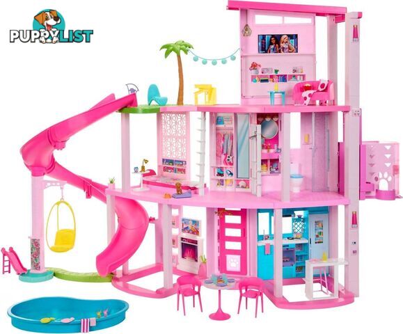 Barbie - Dreamhouse 75+ Pieces Pool Party Doll House With 3 Story Slide - Mattel - Mahmx10 - 194735134267