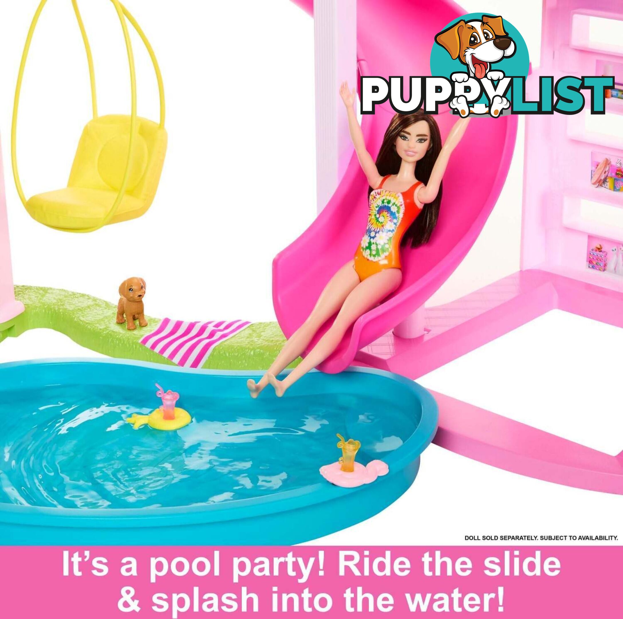 Barbie - Dreamhouse 75+ Pieces Pool Party Doll House With 3 Story Slide - Mattel - Mahmx10 - 194735134267