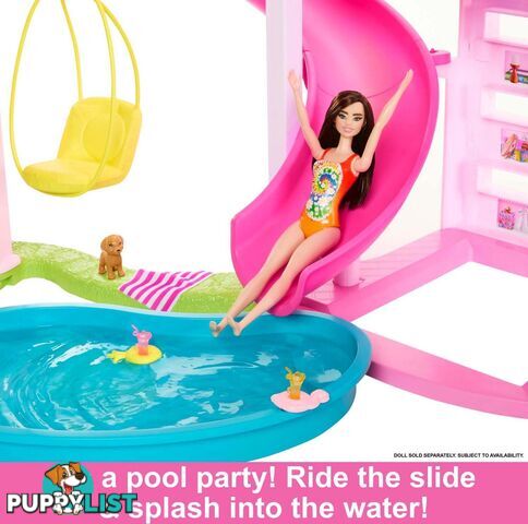 Barbie - Dreamhouse 75+ Pieces Pool Party Doll House With 3 Story Slide - Mattel - Mahmx10 - 194735134267