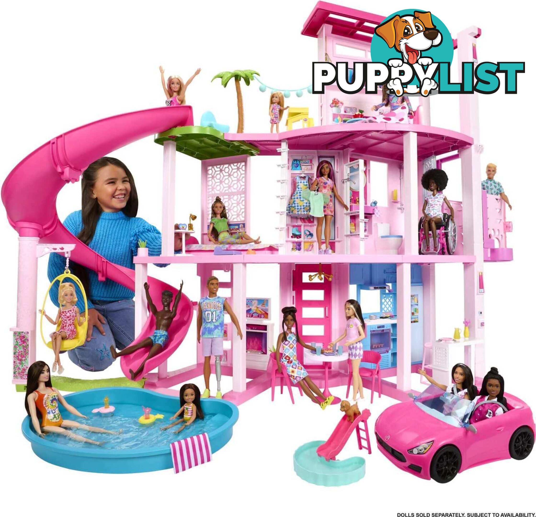 Barbie - Dreamhouse 75+ Pieces Pool Party Doll House With 3 Story Slide - Mattel - Mahmx10 - 194735134267