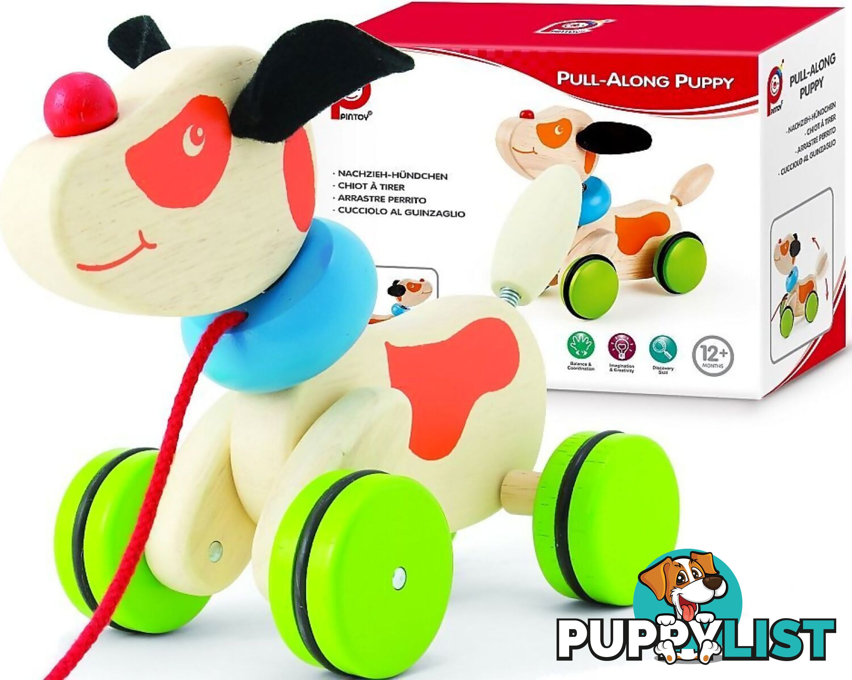 Pull Along Puppy - Pintoy Wooden Toys - Jdpin028111 - 6943478028111