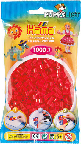 Hama - Beads 1000 Pieces Bag Red - Gdhama - 20705 - 028178207052