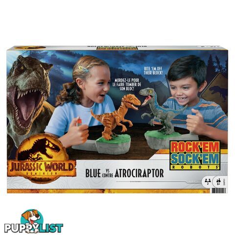 Jurassic World Rock Dominion Sock Em Robots Blue vs Atrociraptor Game - Mattel ART66029 - 887961945003