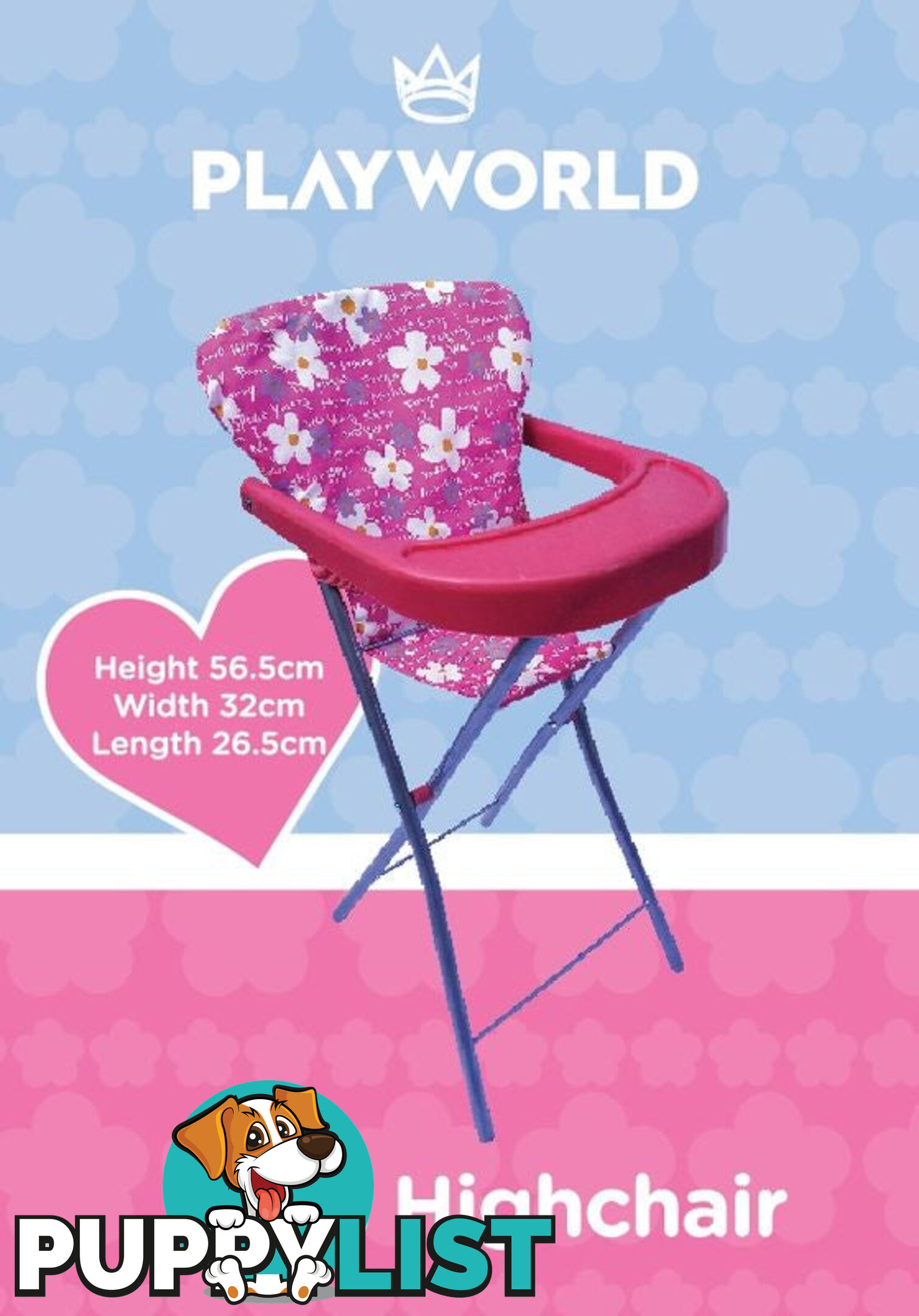 Playworld - Dolls Toy Highchair Pink Art64740 - 9329011709667