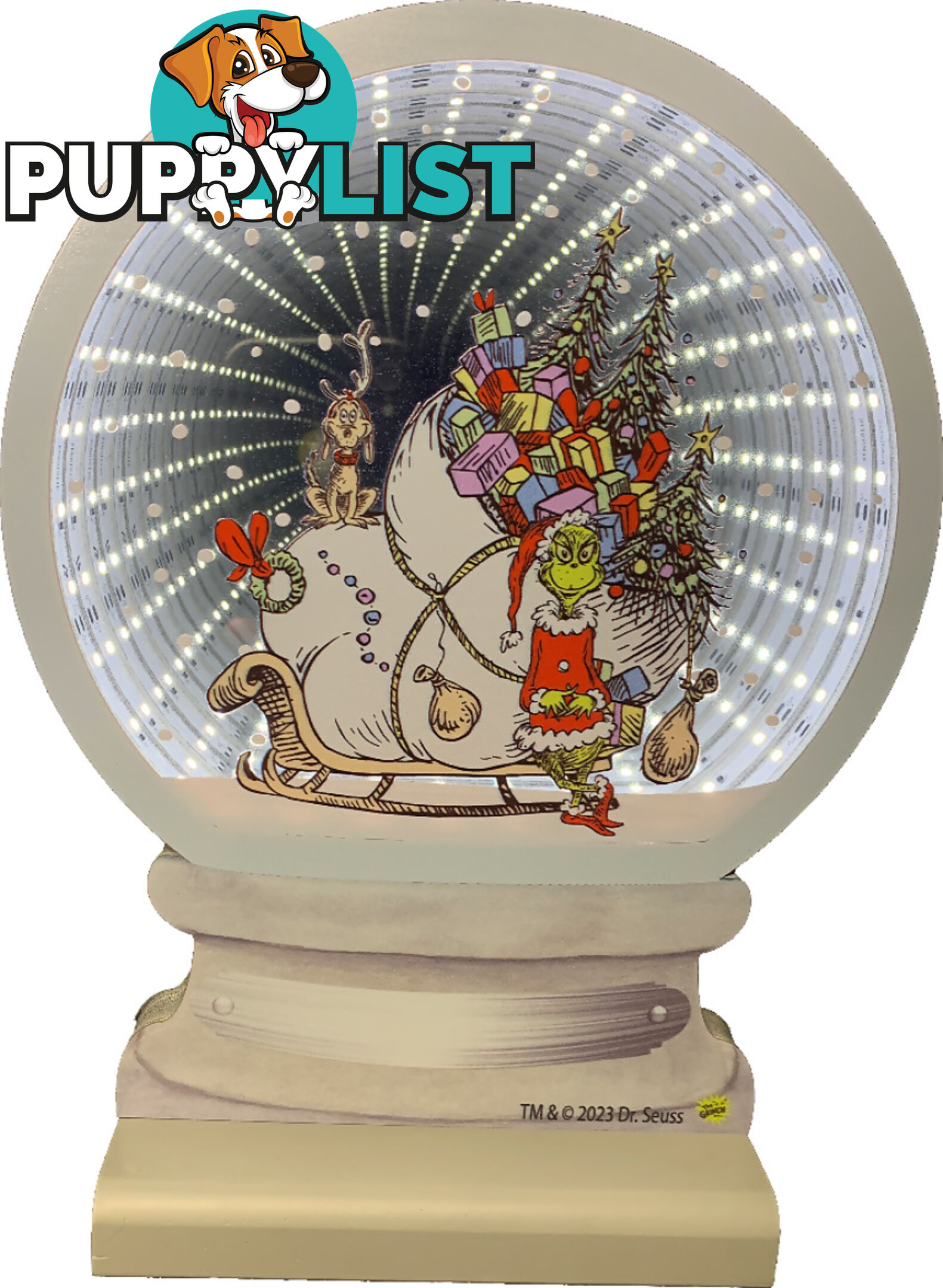 Cotton Candy - Xmas 25cm Infinity Electronic Snow Globe Dr. Seuss Grinch With Sleigh - Ccxgr99inf - 9353468019208