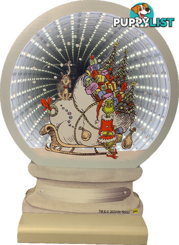 Cotton Candy - Xmas 25cm Infinity Electronic Snow Globe Dr. Seuss Grinch With Sleigh - Ccxgr99inf - 9353468019208