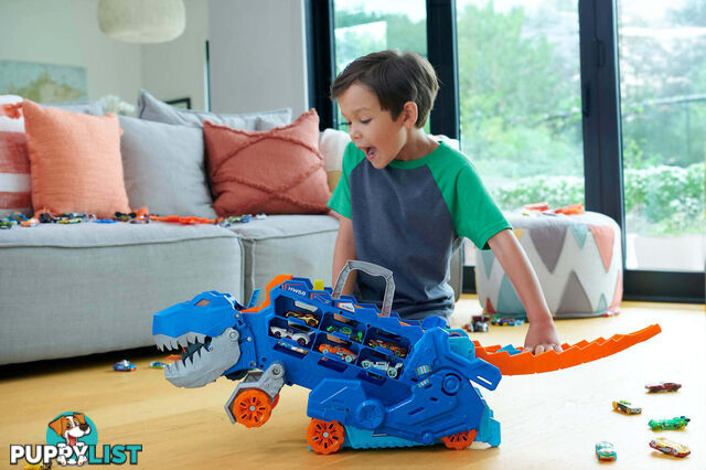 Hot Wheels - City Ultimate Hauler Transforms Into A T-rex With Race Track Stores 20+ Cars - Mattel - Mahng50 - 194735140022