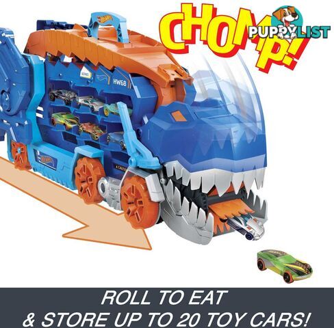 Hot Wheels - City Ultimate Hauler Transforms Into A T-rex With Race Track Stores 20+ Cars - Mattel - Mahng50 - 194735140022