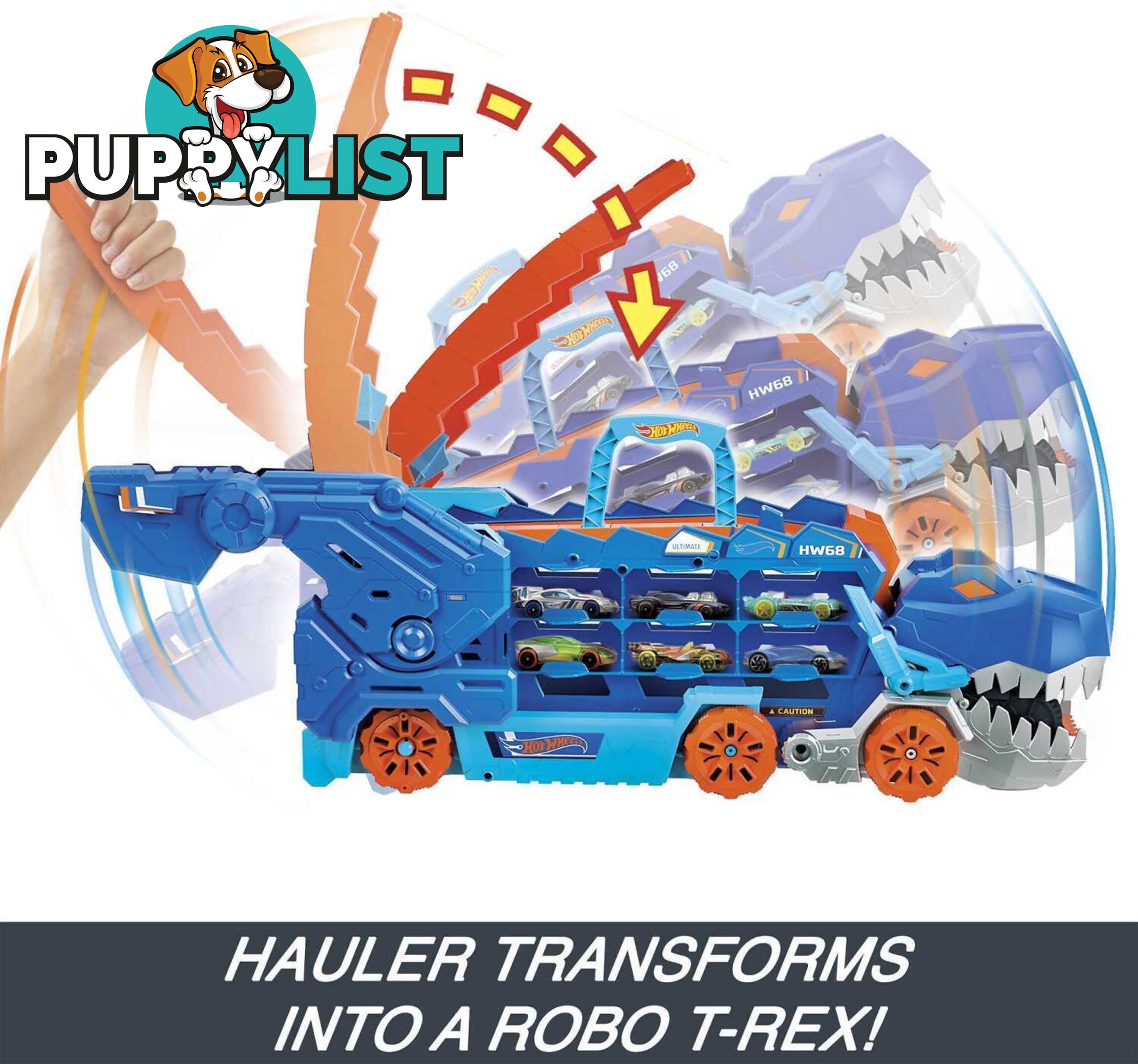 Hot Wheels - City Ultimate Hauler Transforms Into A T-rex With Race Track Stores 20+ Cars - Mattel - Mahng50 - 194735140022