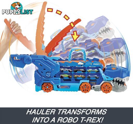 Hot Wheels - City Ultimate Hauler Transforms Into A T-rex With Race Track Stores 20+ Cars - Mattel - Mahng50 - 194735140022