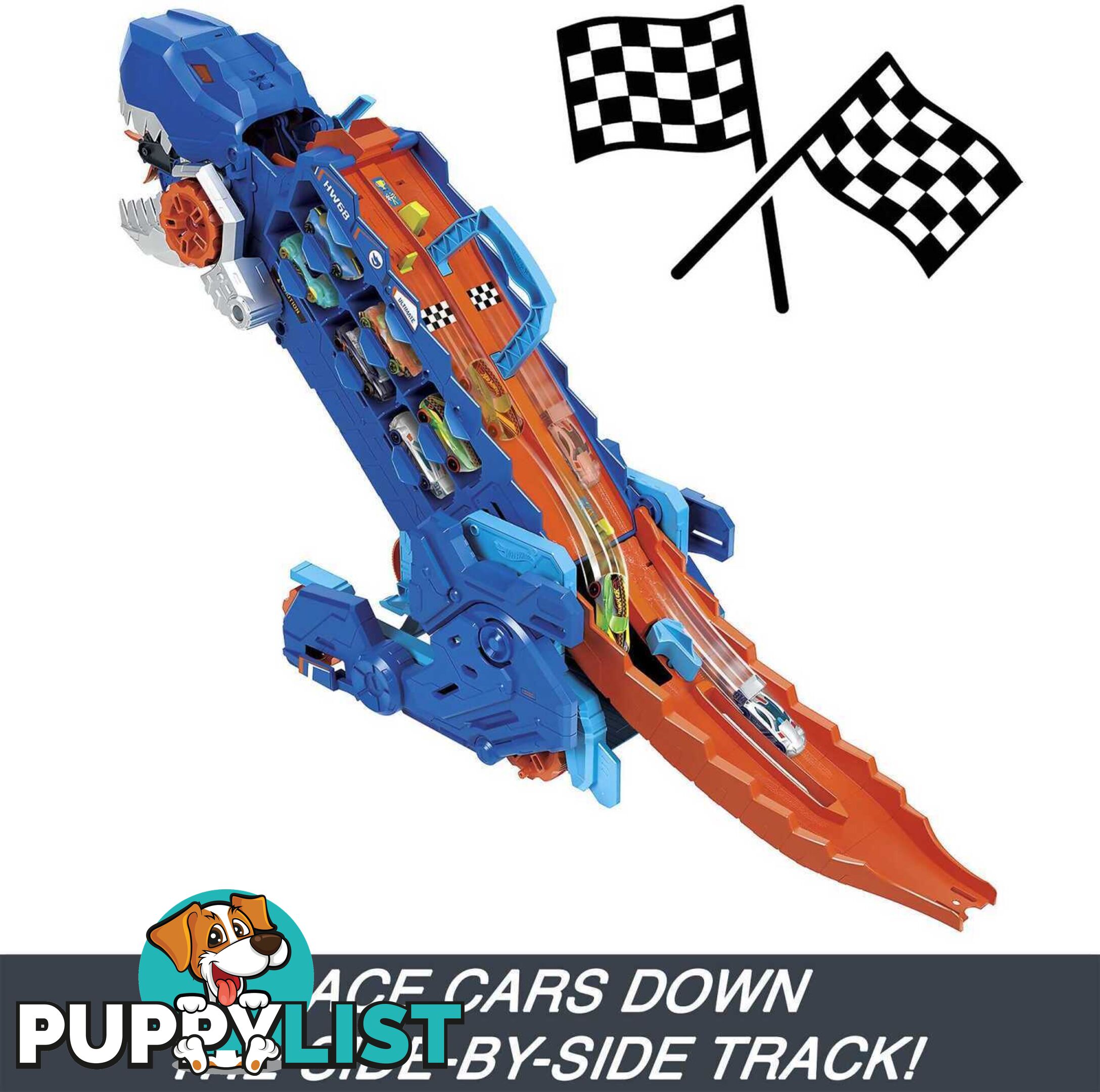 Hot Wheels - City Ultimate Hauler Transforms Into A T-rex With Race Track Stores 20+ Cars - Mattel - Mahng50 - 194735140022