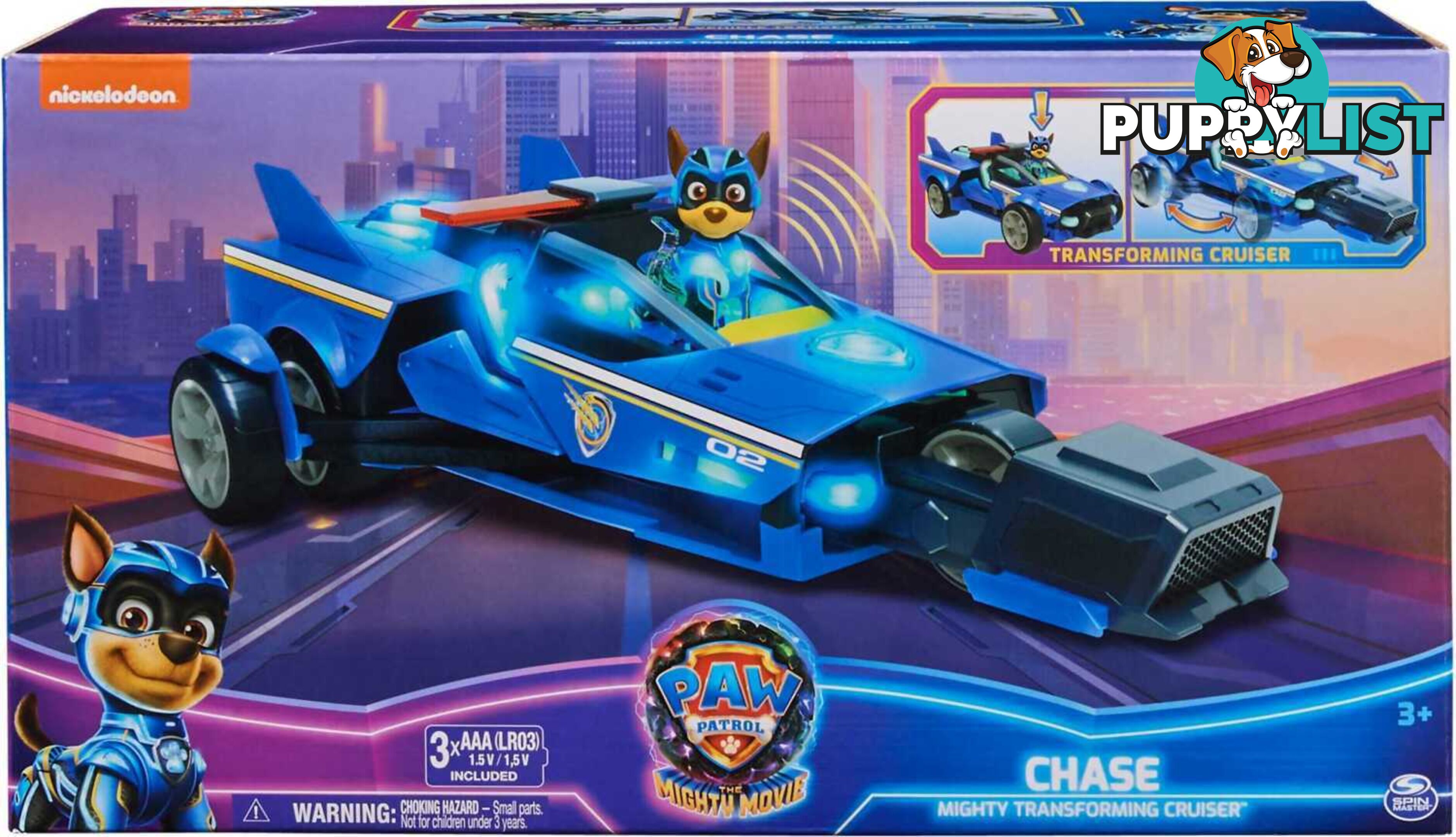 Paw Patrol - The Mighty Movie Chaseâ€™s Mighty Transforming Cruiser with Action Figure Lights And Sounds - Spin Master - Si6066584 - 778988457887