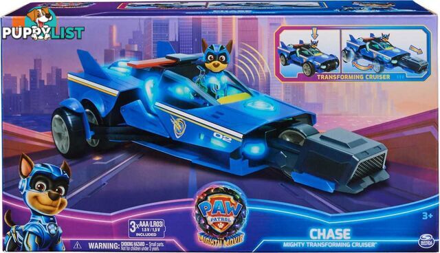 Paw Patrol - The Mighty Movie Chaseâ€™s Mighty Transforming Cruiser with Action Figure Lights And Sounds - Spin Master - Si6066584 - 778988457887