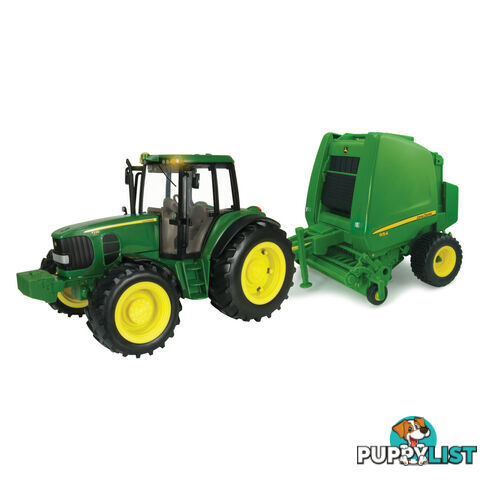 John Deere - Tomy 7330 Tractor with Lights & Sounds and Round Baler 1:16 - Lc46180 - 0036881461807