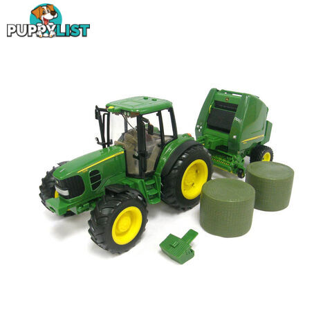 John Deere - Tomy 7330 Tractor with Lights & Sounds and Round Baler 1:16 - Lc46180 - 0036881461807