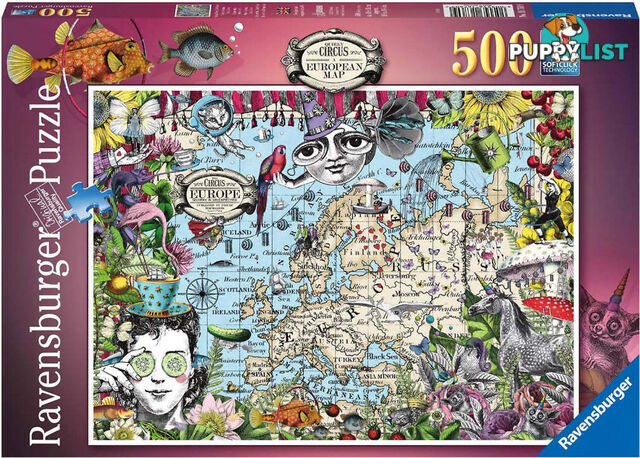 Ravensburger - European Map Quirky Circus Jigsaw Puzzle 500pc - Mdrb16760 - 4005556167609