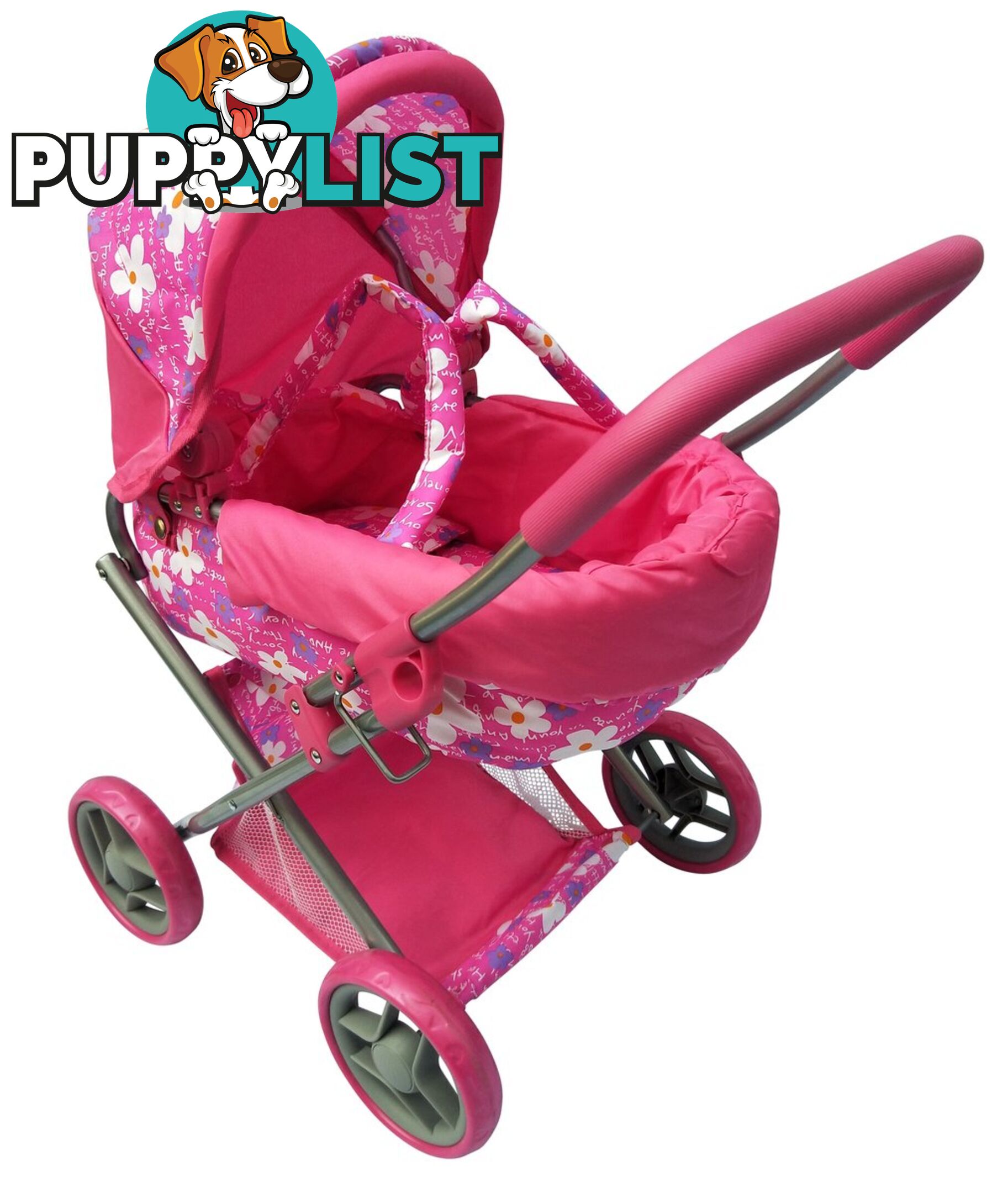 Playworld - Doll Toy Pram Medium Pink Art64743 - 9329011709704