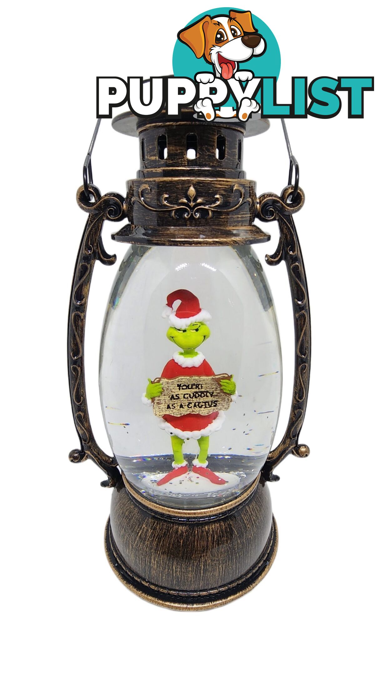 Cotton Candy - Xmas Dr. Seuss Grinch â€˜ Youâ€™re Cuddly As A Cactus â€™ Brass Lantern - Ccxgr51 - 9353468016825