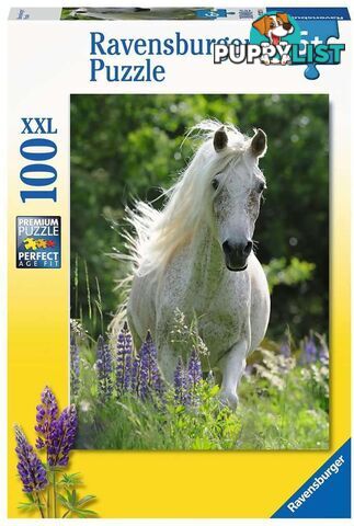 Ravensburger - White Mare Horse In Field Of Flowers Jigsaw Puzzle 100pc - Mdrb12927 - 4005556129270