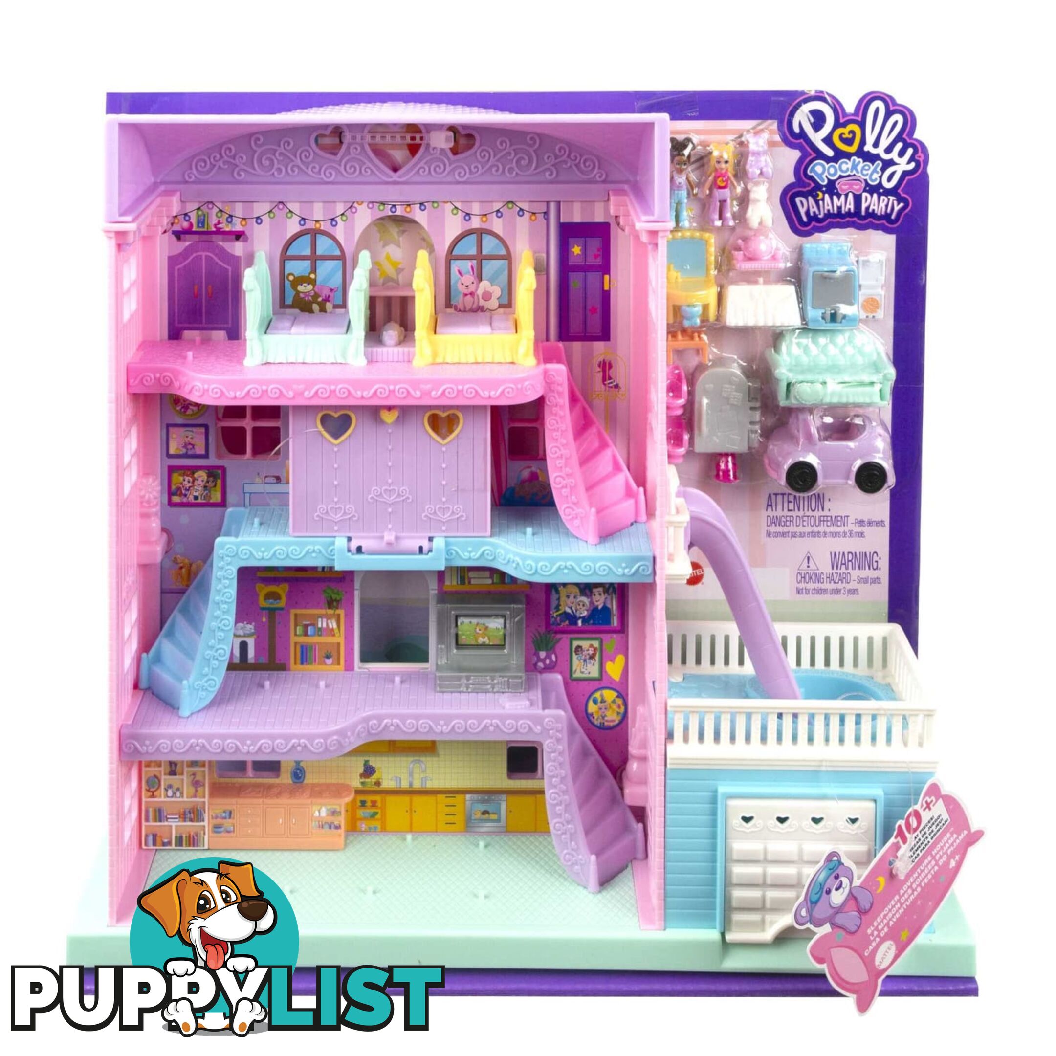 Polly Pocket - Pajama Party Sleepover Adventure House 4 Floors 15+ Pieces - Mahhx75 - 194735079193