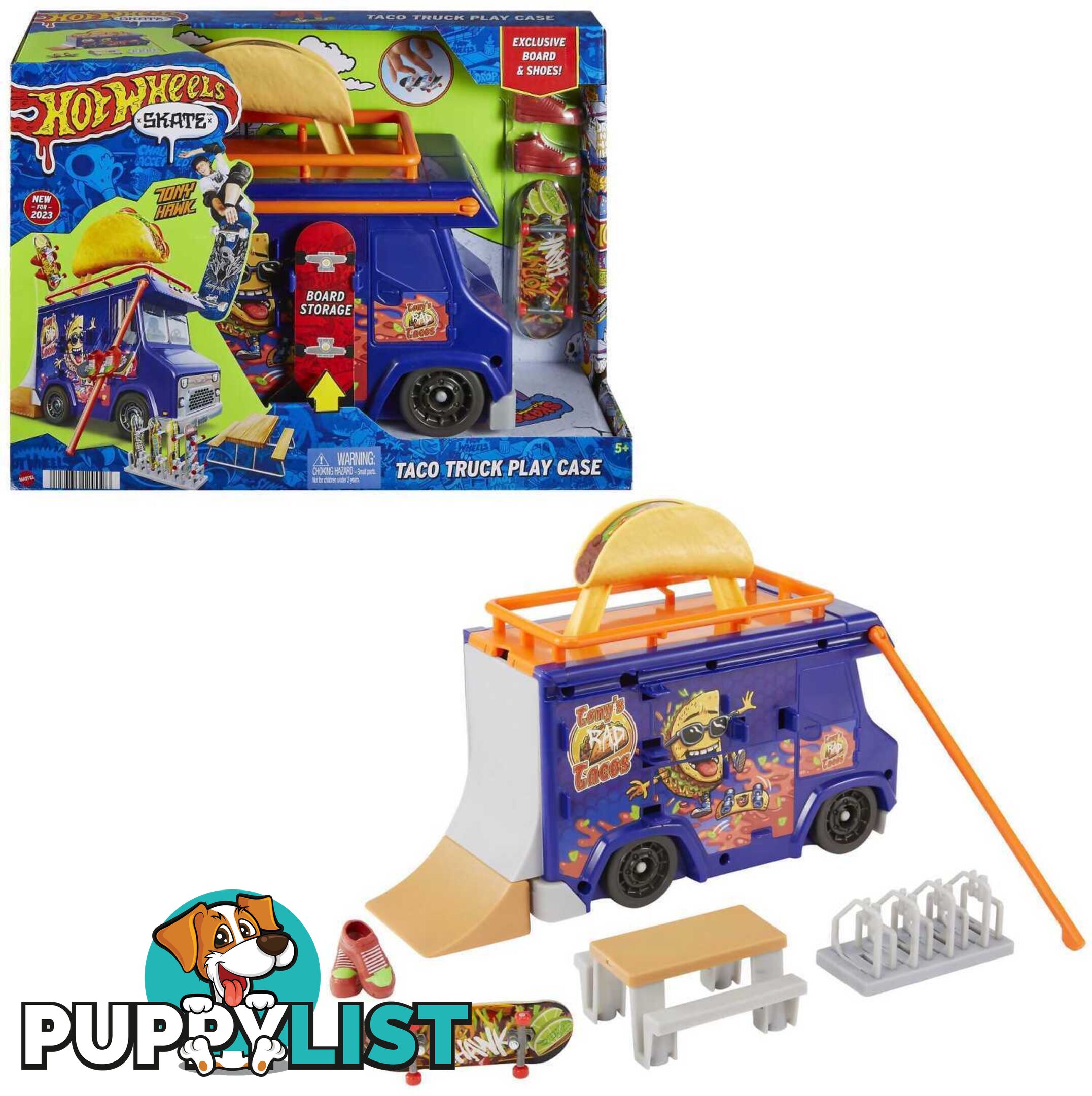 Hot Wheels - Hot Wheels Skate Taco Truck Play Case With 1 Fingerboard & 1 Pair Of Shoes - Mattel - Mahmk00 - 194735129096