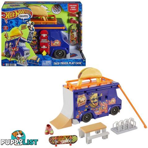 Hot Wheels - Hot Wheels Skate Taco Truck Play Case With 1 Fingerboard & 1 Pair Of Shoes - Mattel - Mahmk00 - 194735129096