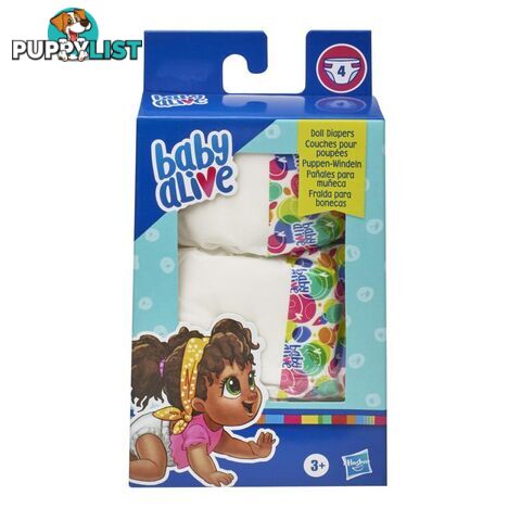 Baby Alive - Doll Diaper Refill Includes 4 Diapers Toy Accessories For Kids Ages 3 Years Old And Up  Hasbro E9119 - 5010993662142