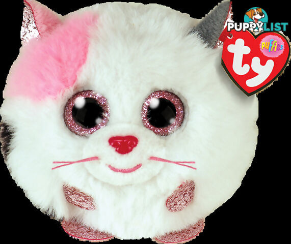 Ty - Beanie Ball Puffies - Muffin Pink And White Cat 10cm - Bg42509 - 008421425099