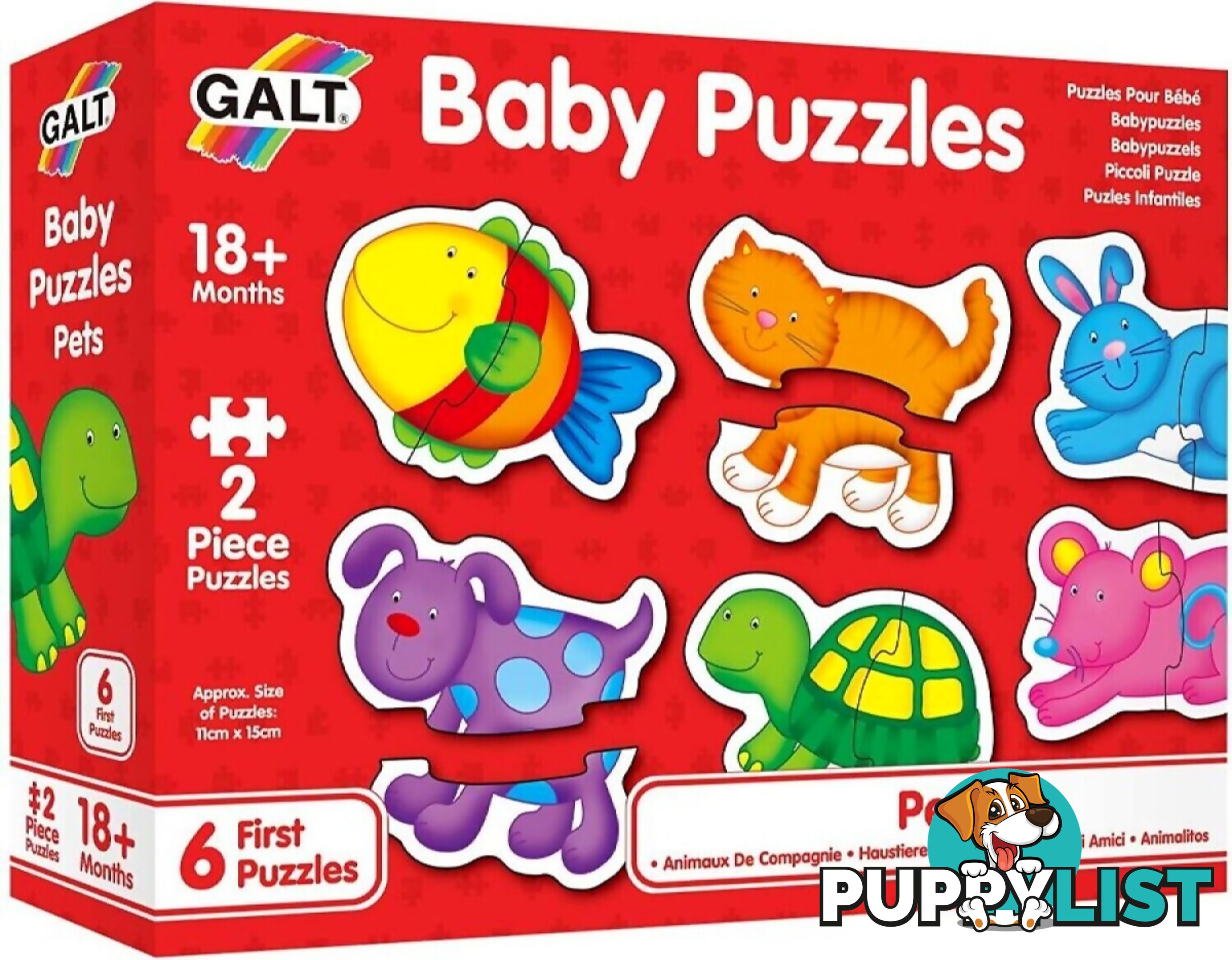 Galt - Pets Baby Jigsaw Puzzle - 6 X Different Puzzles - 2 Pcs Each - Mdgn3034 - 5011979526458