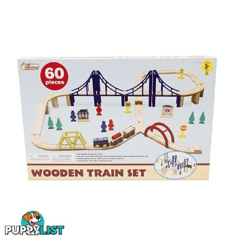 Wooden Train Set With Bridge 60 Pieces Art55626 - 834162000093