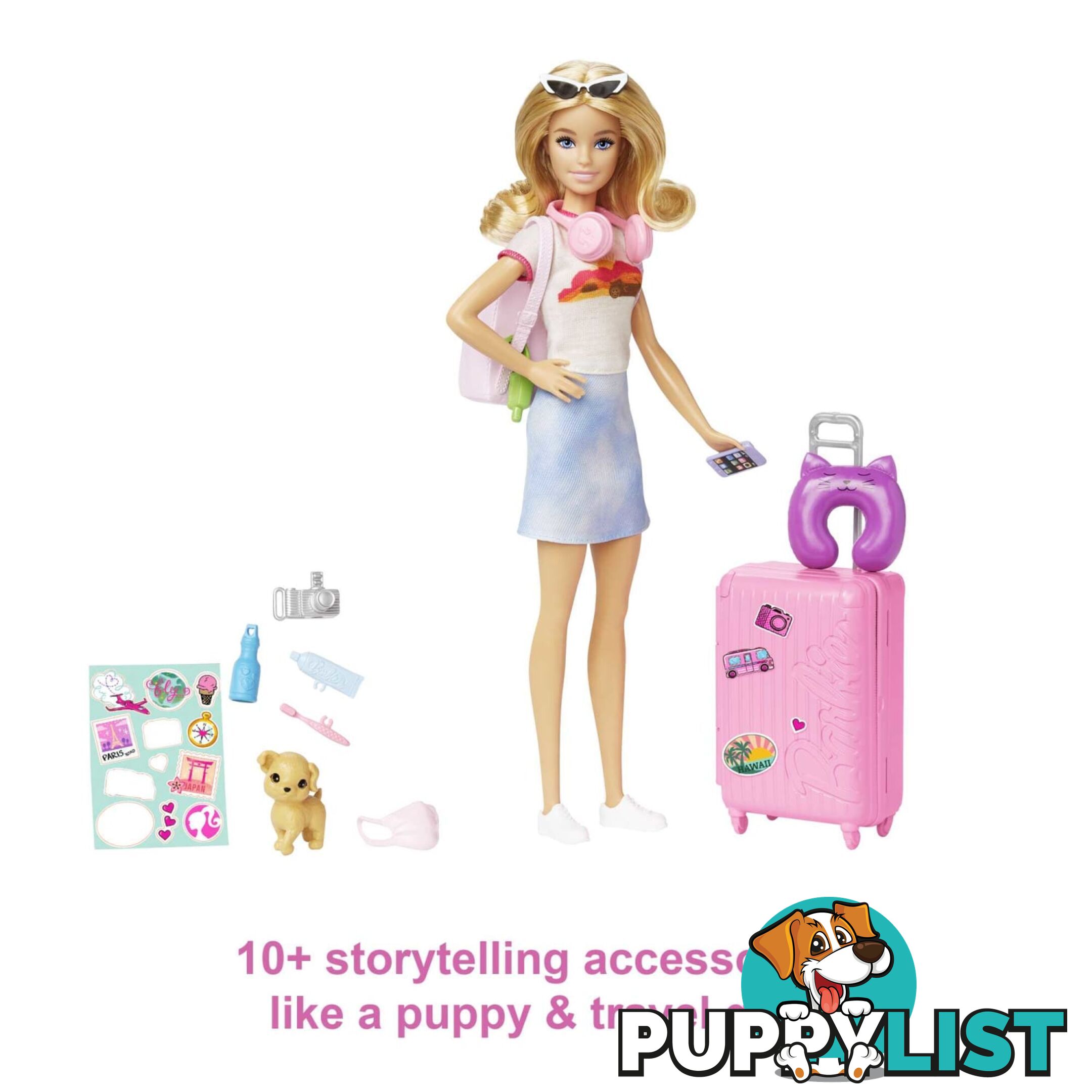 Barbie Doll And Accessories Travel Set With Puppy - Mahjy18 - 194735098125