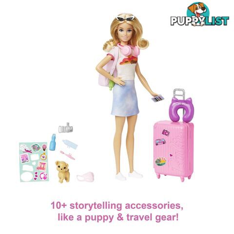 Barbie Doll And Accessories Travel Set With Puppy - Mahjy18 - 194735098125