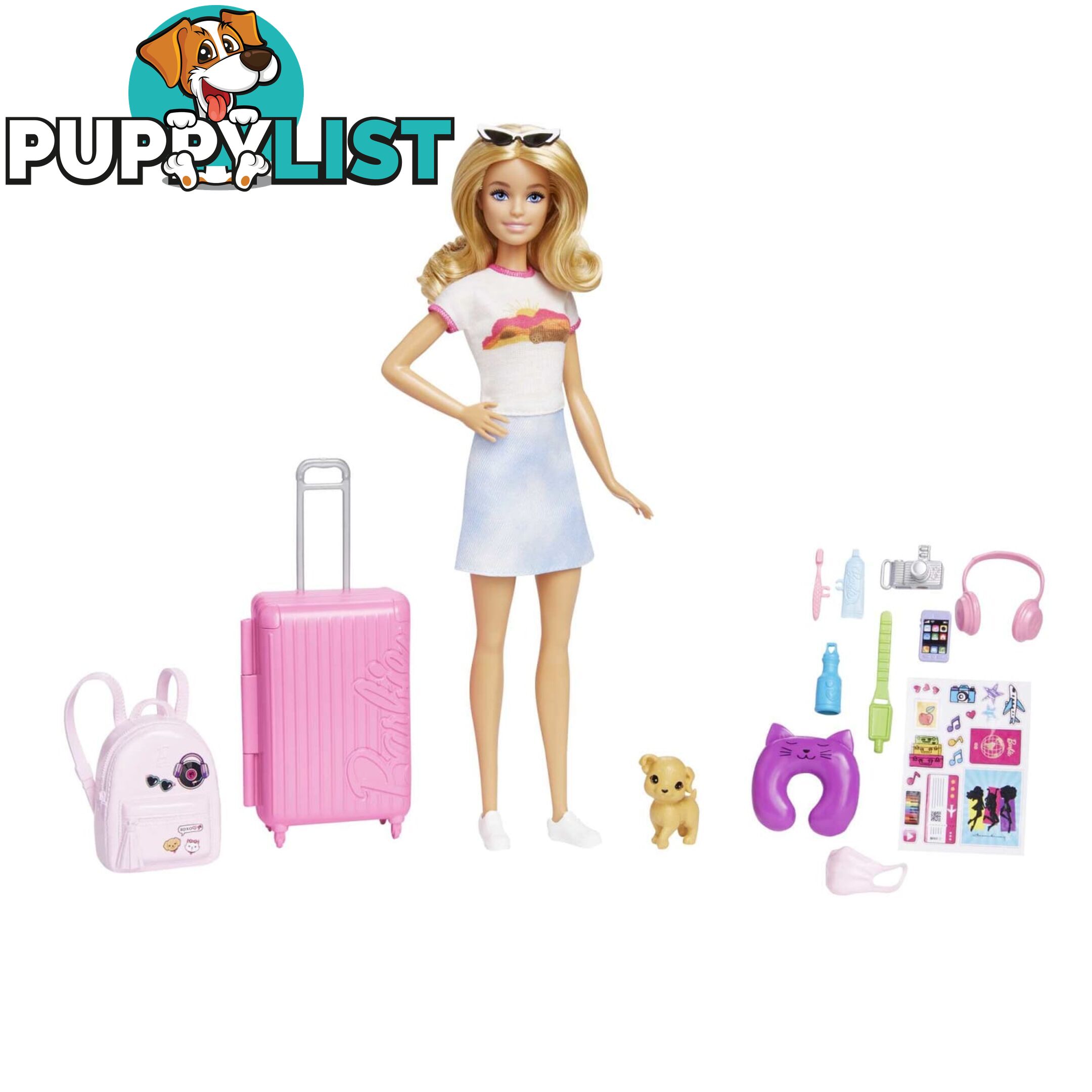 Barbie Doll And Accessories Travel Set With Puppy - Mahjy18 - 194735098125