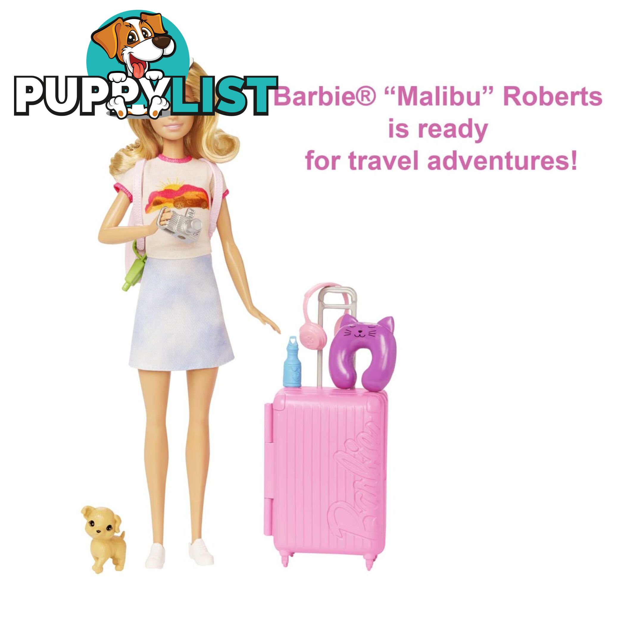 Barbie Doll And Accessories Travel Set With Puppy - Mahjy18 - 194735098125