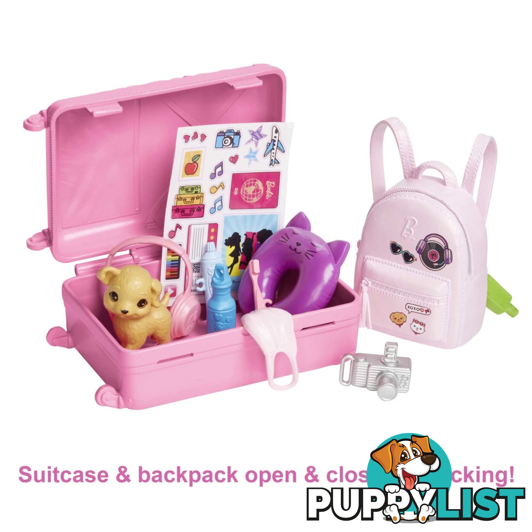 Barbie Doll And Accessories Travel Set With Puppy - Mahjy18 - 194735098125