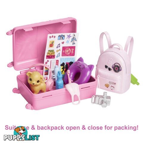 Barbie Doll And Accessories Travel Set With Puppy - Mahjy18 - 194735098125