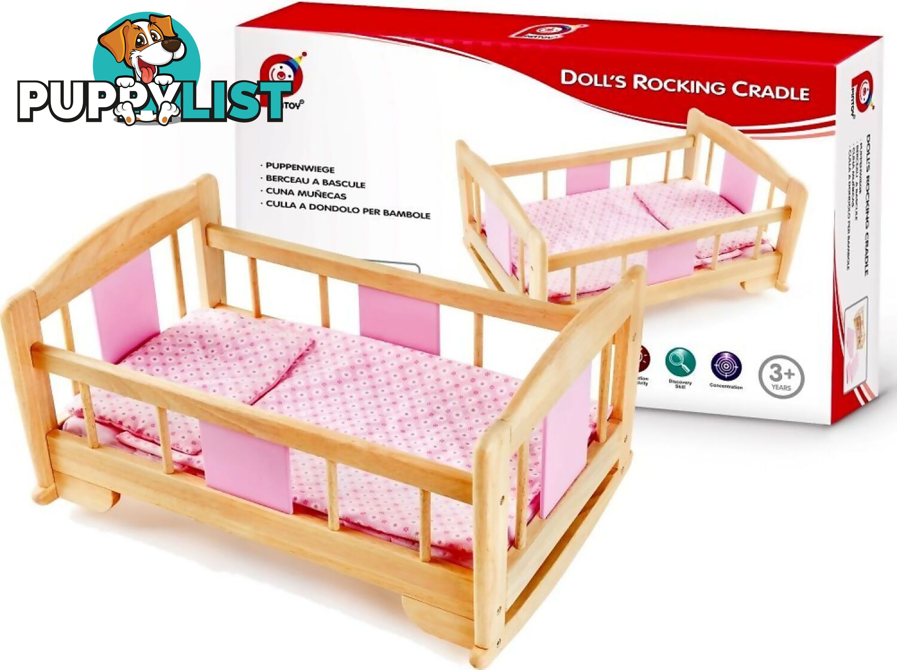 Dolls Rocking Cradle - Pintoy Wooden Toys - Jdpin028319 - 6943478028319