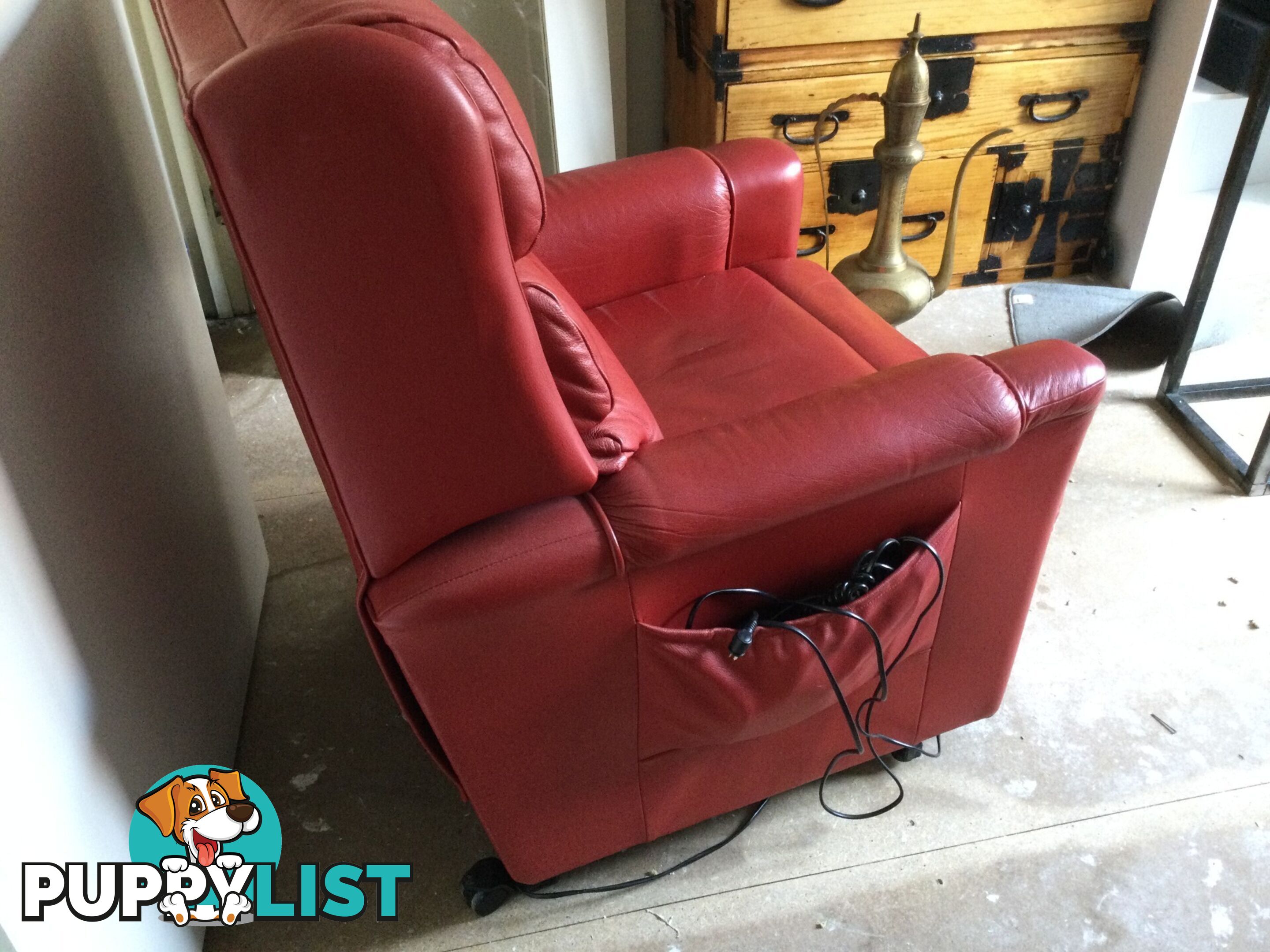 Comfortable red leather armchair