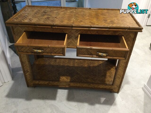 Vintage Bamboo Bar/Side Table on Wheels