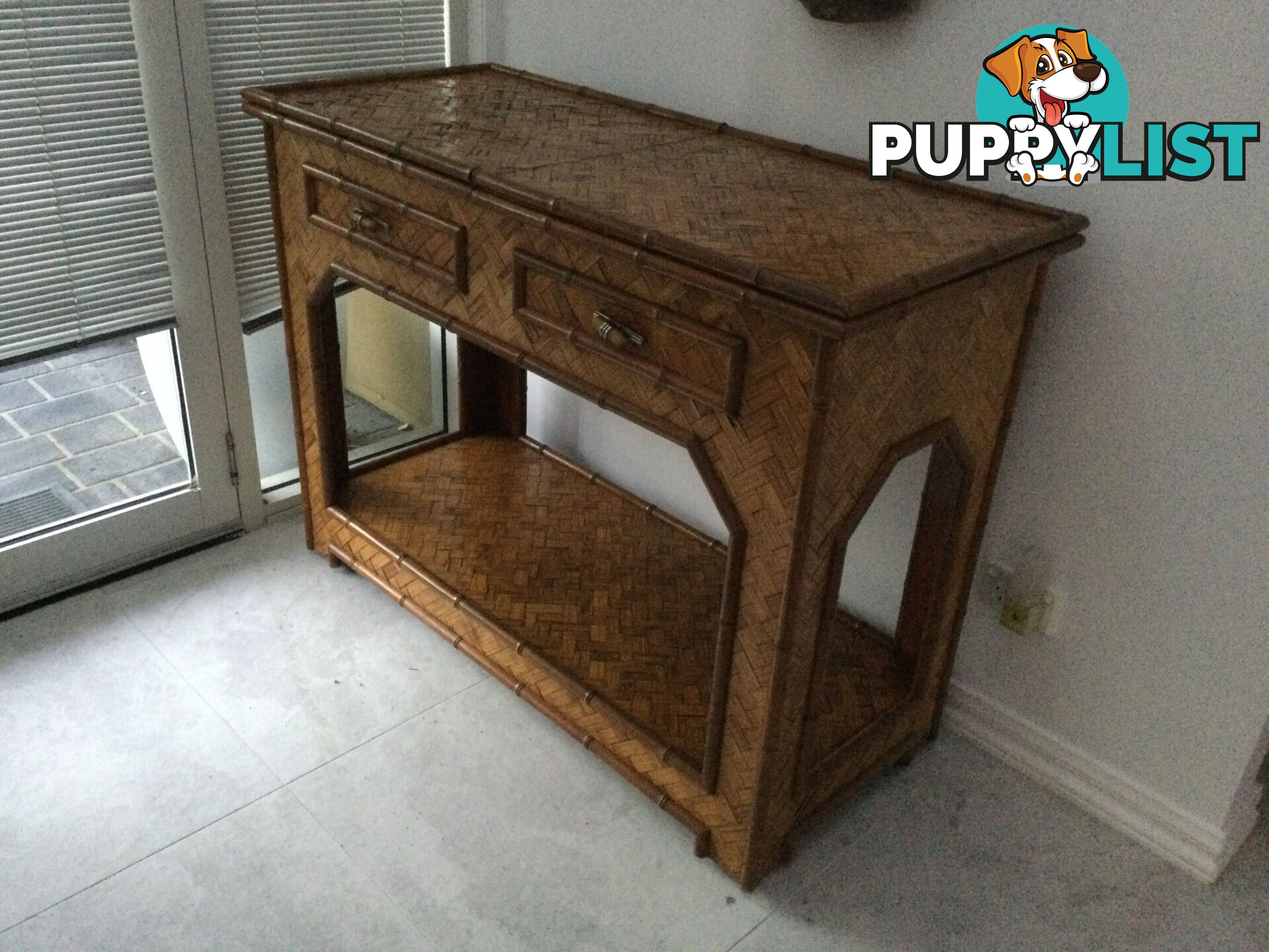 Vintage Bamboo Bar/Side Table on Wheels