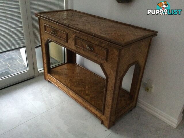 Vintage Bamboo Bar/Side Table on Wheels