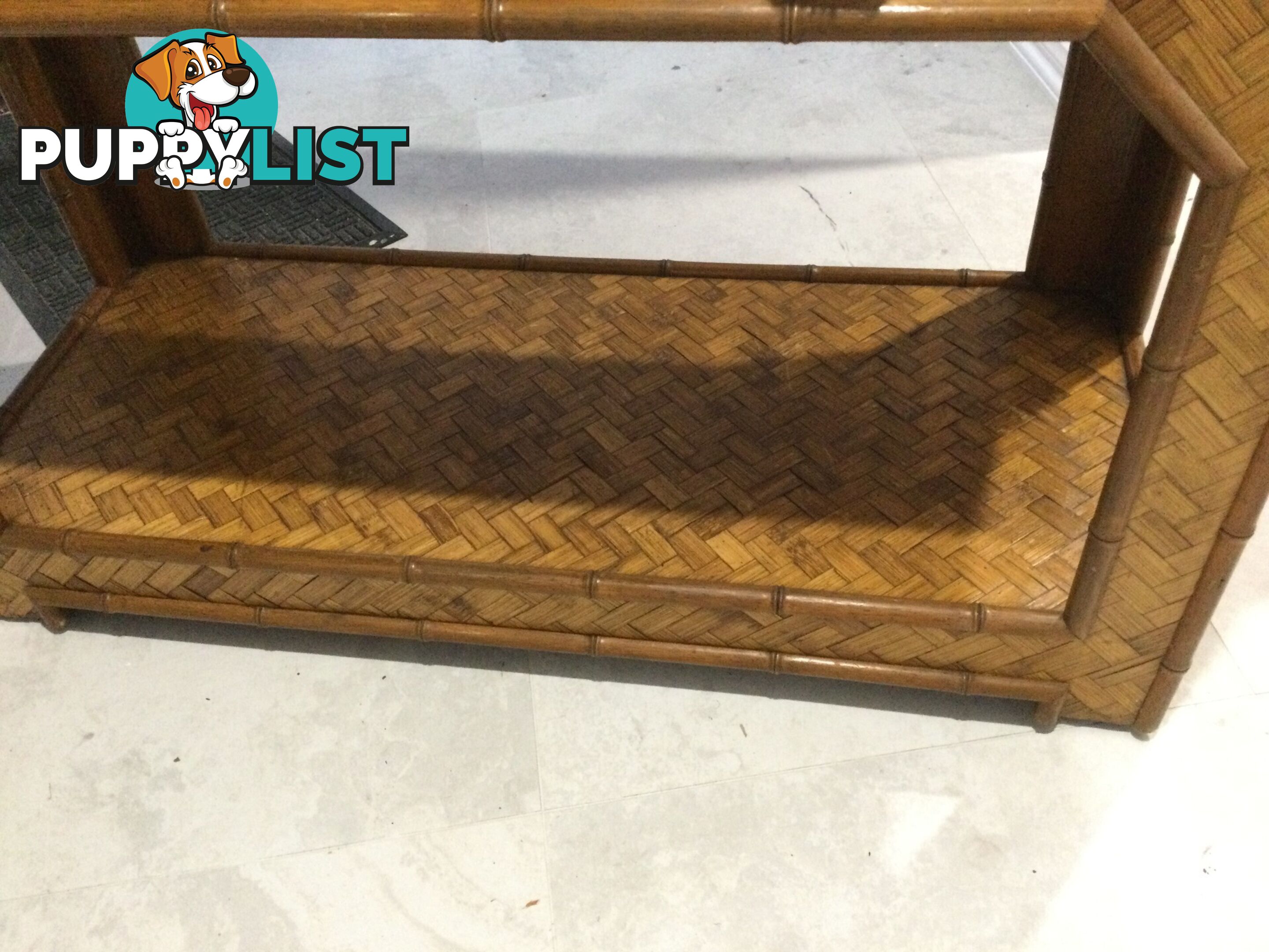 Vintage Bamboo Bar/Side Table on Wheels