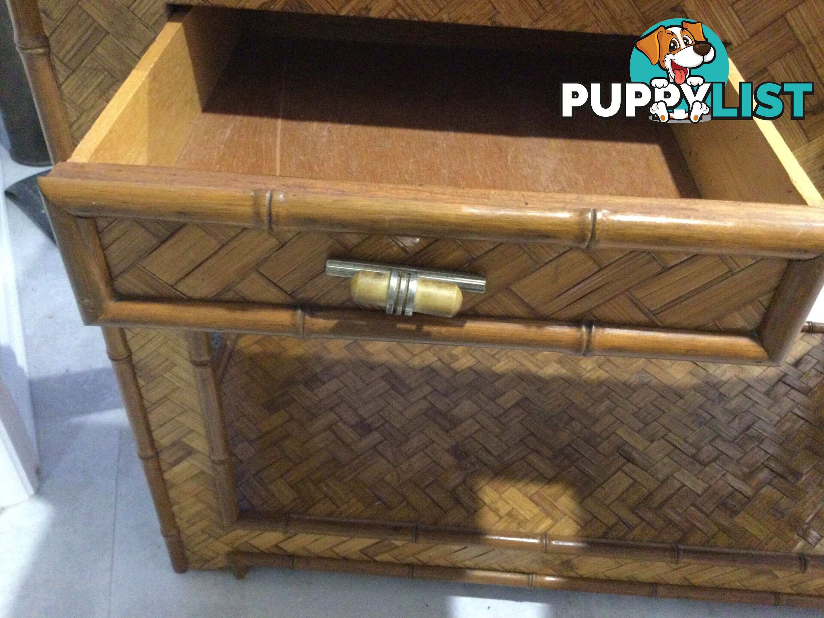 Vintage Bamboo Bar/Side Table on Wheels