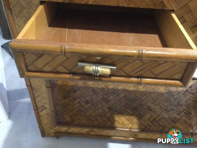 Vintage Bamboo Bar/Side Table on Wheels