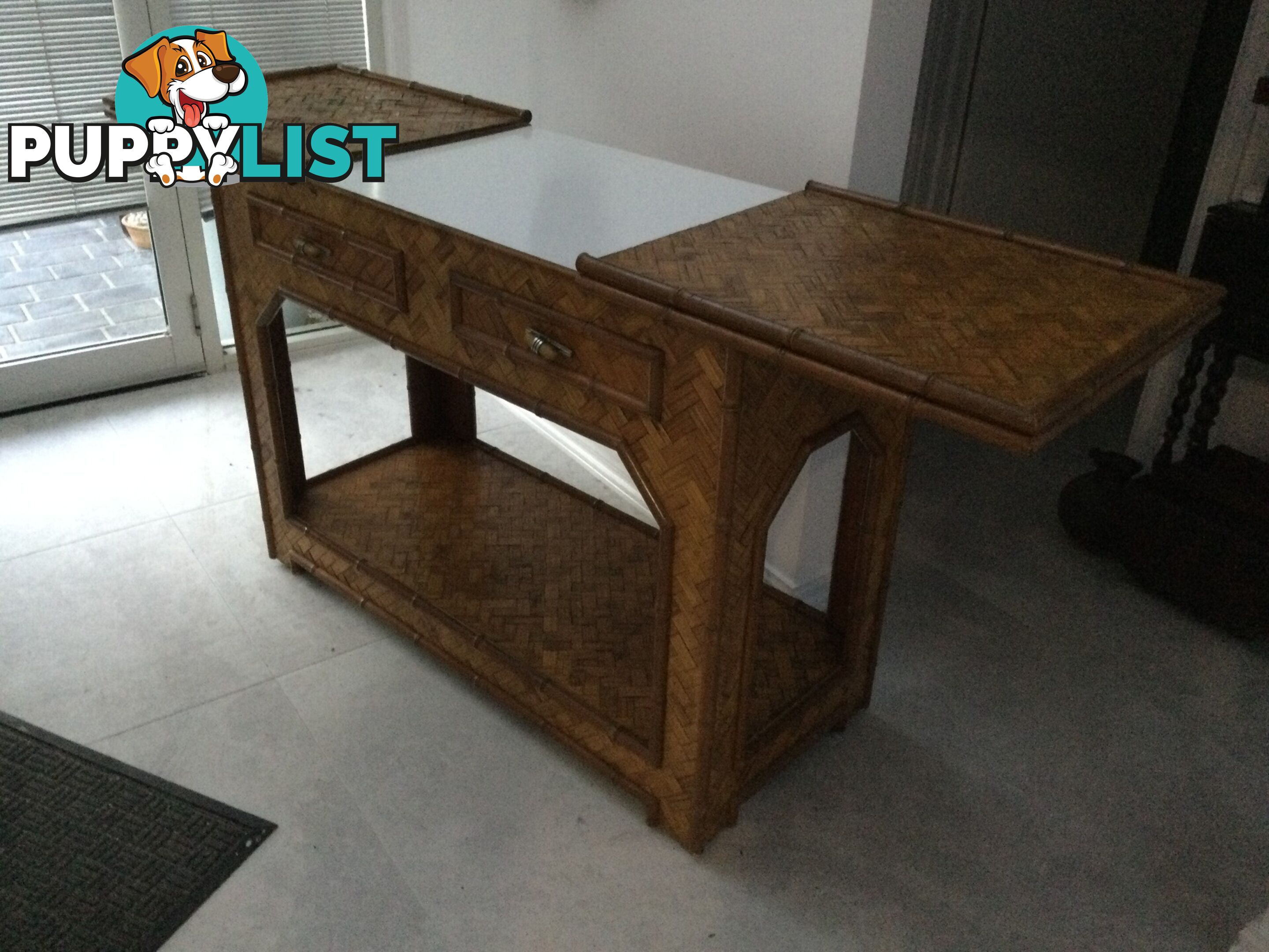 Vintage Bamboo Bar/Side Table on Wheels
